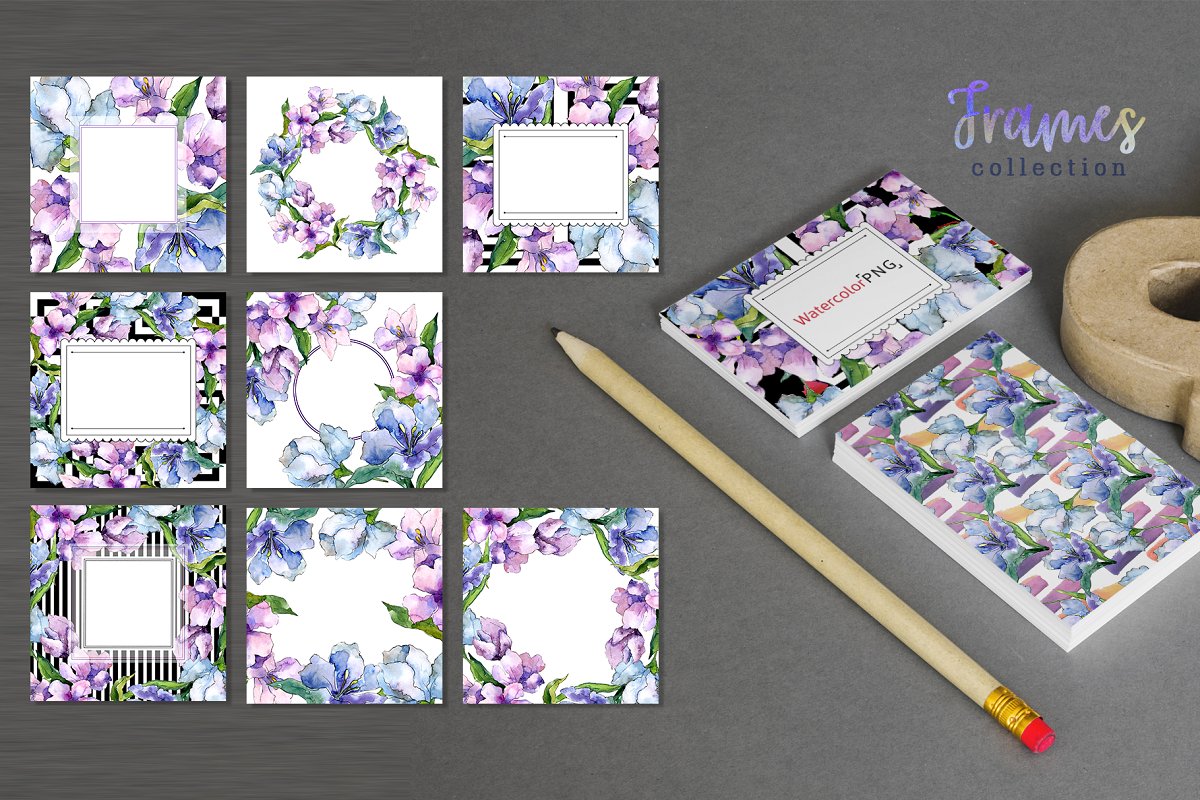 手绘紫罗兰色水彩剪贴画印刷品设计素材包 Alstroemeria Violet Watercolor png_img_1