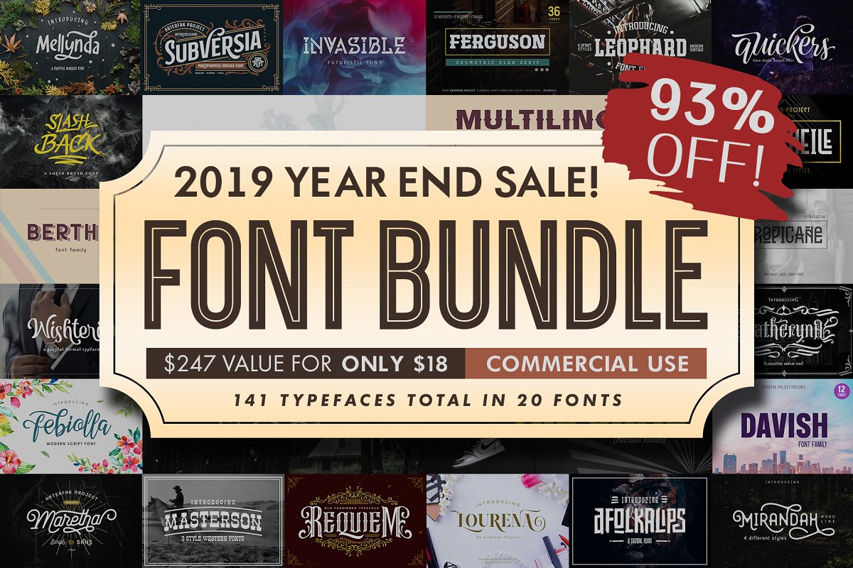 2019年超巨141个英文字体包下载 Font Bundle 2019_img_1