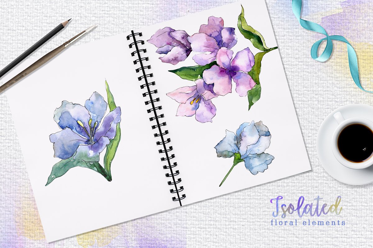 手绘紫罗兰色水彩剪贴画印刷品设计素材包 Alstroemeria Violet Watercolor png_img_1