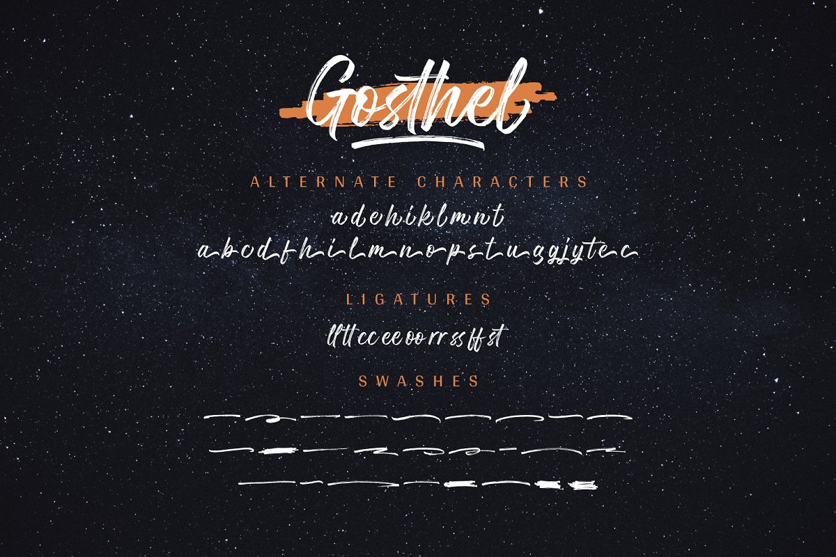 手写毛笔笔刷书法英文字体 Gosthel | Dry Brush Font_img_1