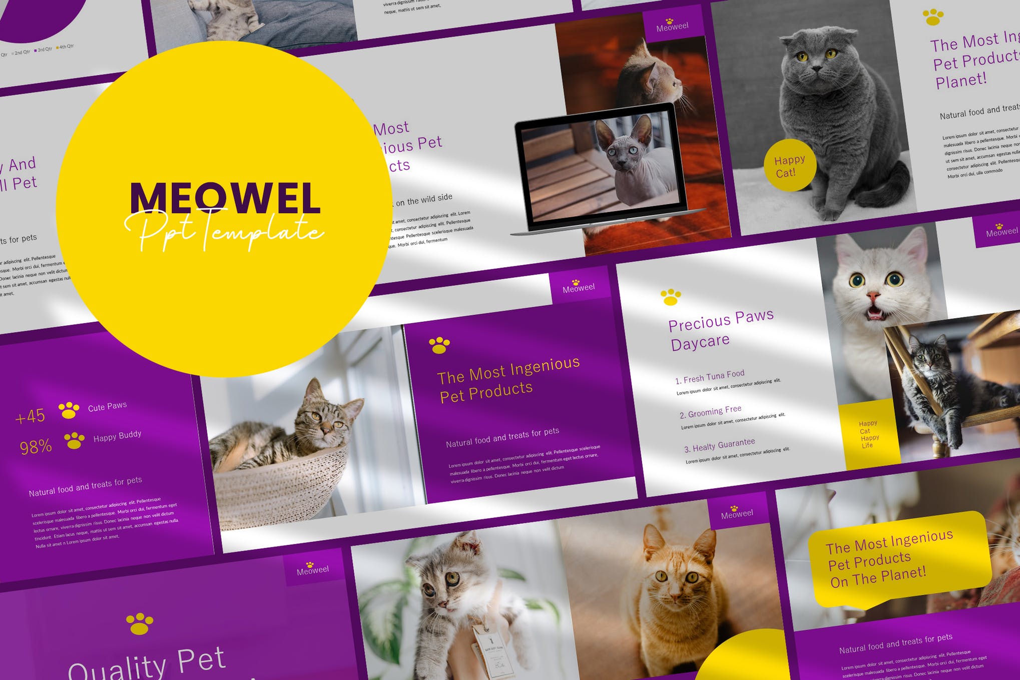 可爱的猫咪宠物店创业营销策划PPT演示文稿模板素材 Meowel - Powerpoint Presentation Template_img_1