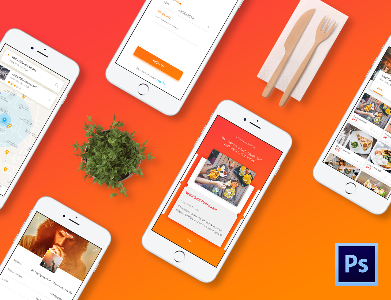 餐厅食物在线订餐应用程序外卖APP UI设计素材套件 Cook – Restaurant Application Ui Kit_img_1