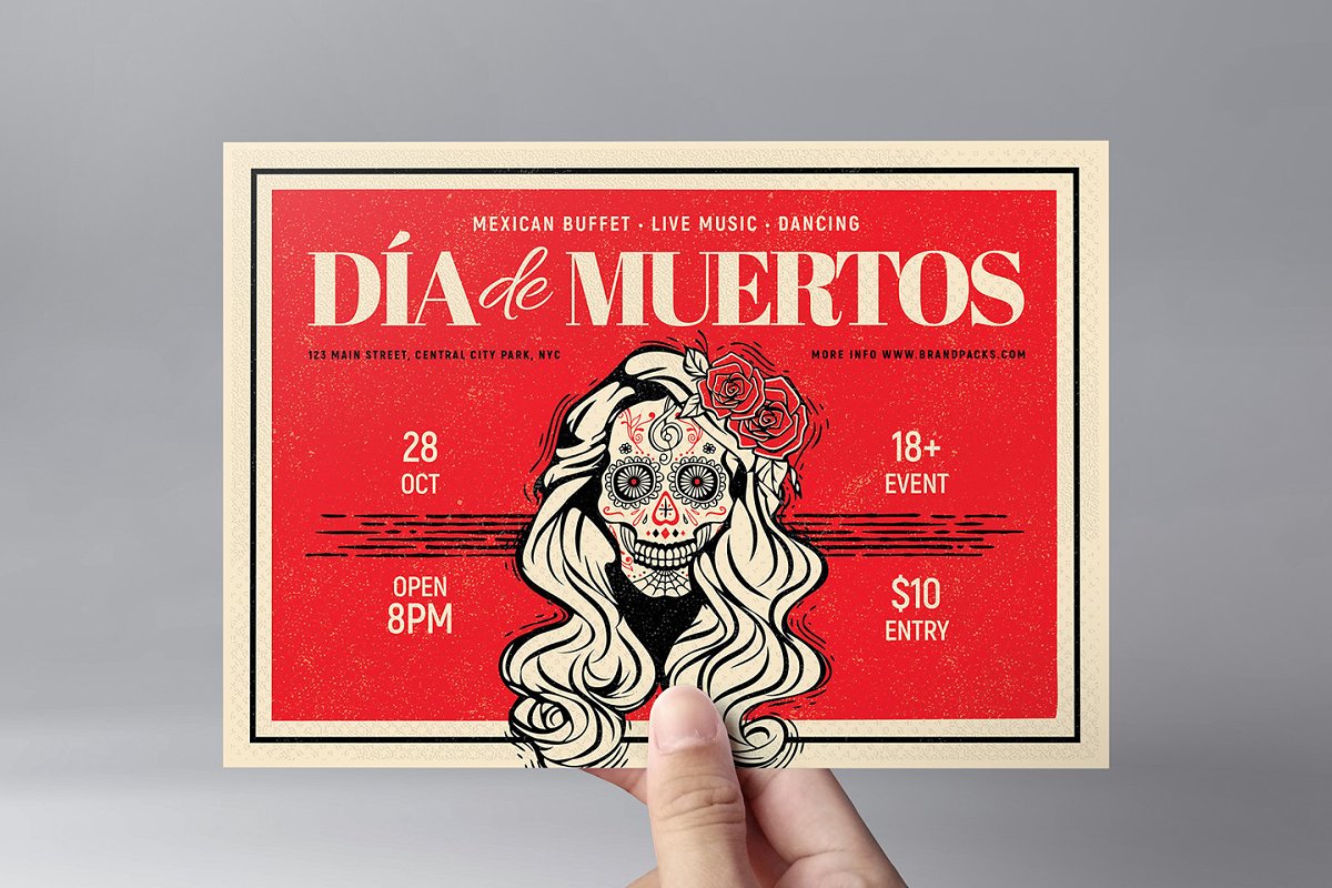 墨西哥亡灵节餐厅/酒吧促销宣传海报模板 Dia de los Muertos Flyer / Poster_img_1