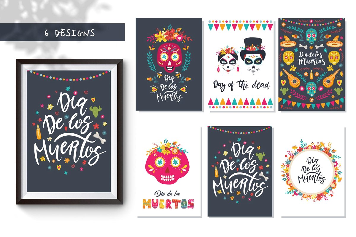 墨西哥亡灵节手绘插画矢量元素图案素材集 Dia De Los Muertos Collection_img_1