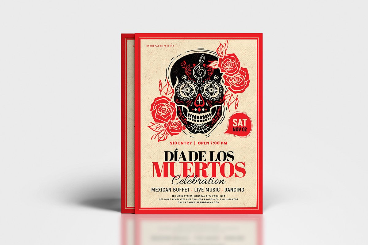 墨西哥亡灵节餐厅/酒吧促销宣传海报模板 Dia de los Muertos Flyer / Poster_img_1