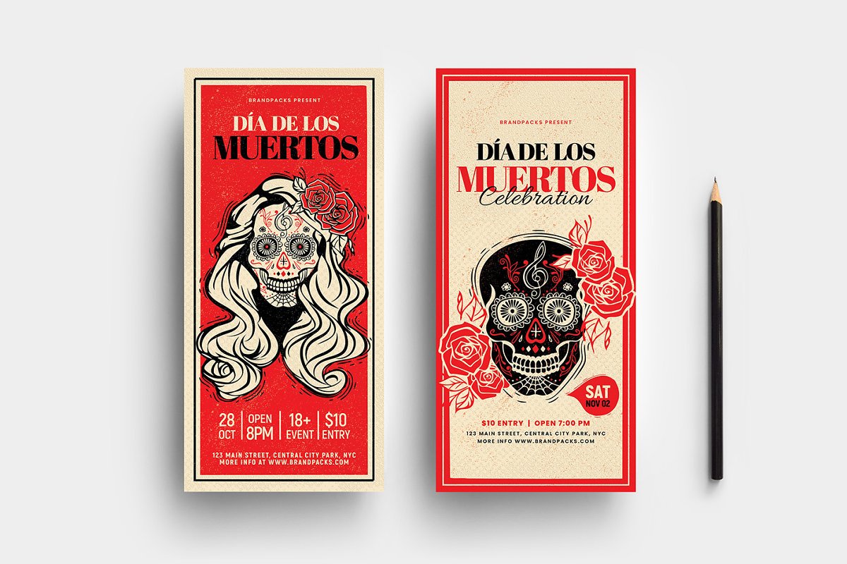 墨西哥亡灵节餐厅/酒吧促销宣传海报模板 Dia de los Muertos Flyer / Poster_img_1