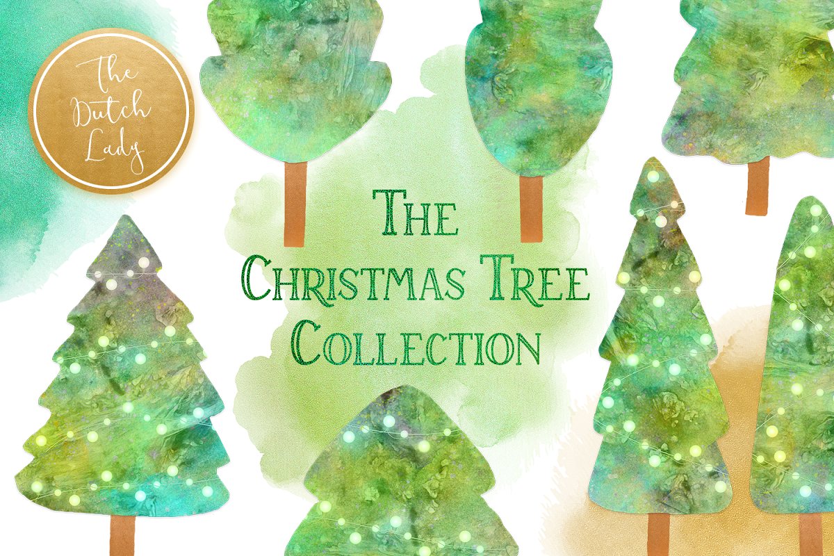 手绘圣诞树剪贴画素材集 Christmas Tree Collection Clipart_img_1