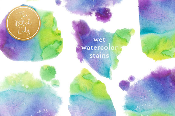 高清手绘数码水墨水彩画集 Wet Waterpaint Stain Clipart Set_img_1