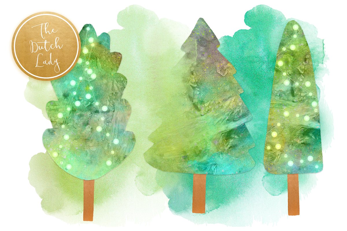 手绘圣诞树剪贴画素材集 Christmas Tree Collection Clipart_img_1