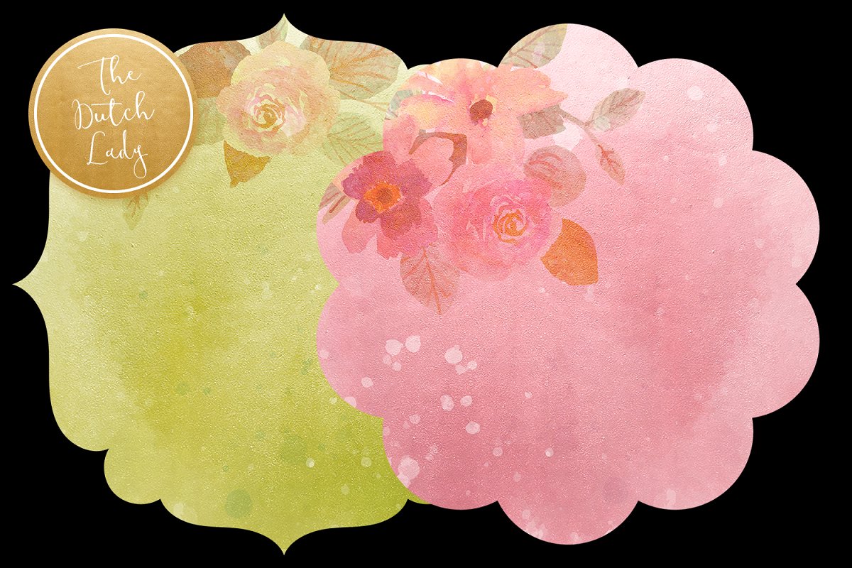 复古水彩插画/标签设计素材包 Vintage Bouquet & Label Clipart Set_img_1