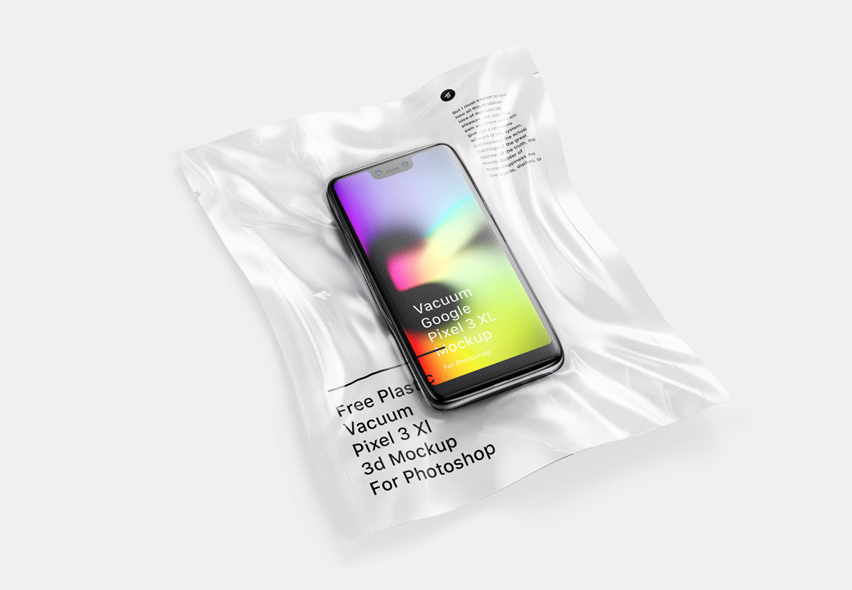 真空塑料Google Pixel 3 XL智能手机UI设计预览样机模板 Vacuum Plastic Pixel 3 XL Mockup_img_1