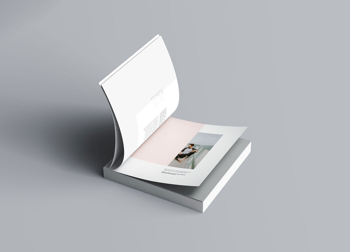 方形精装书画册封面设计预览效果样机模板 Square Softcover Book Mocku_img_1