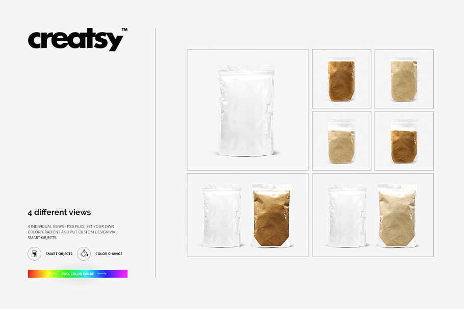 半透明食品自封塑料袋设计样机模板 Zip Lock Plastic Bag Mockup Set_img_1