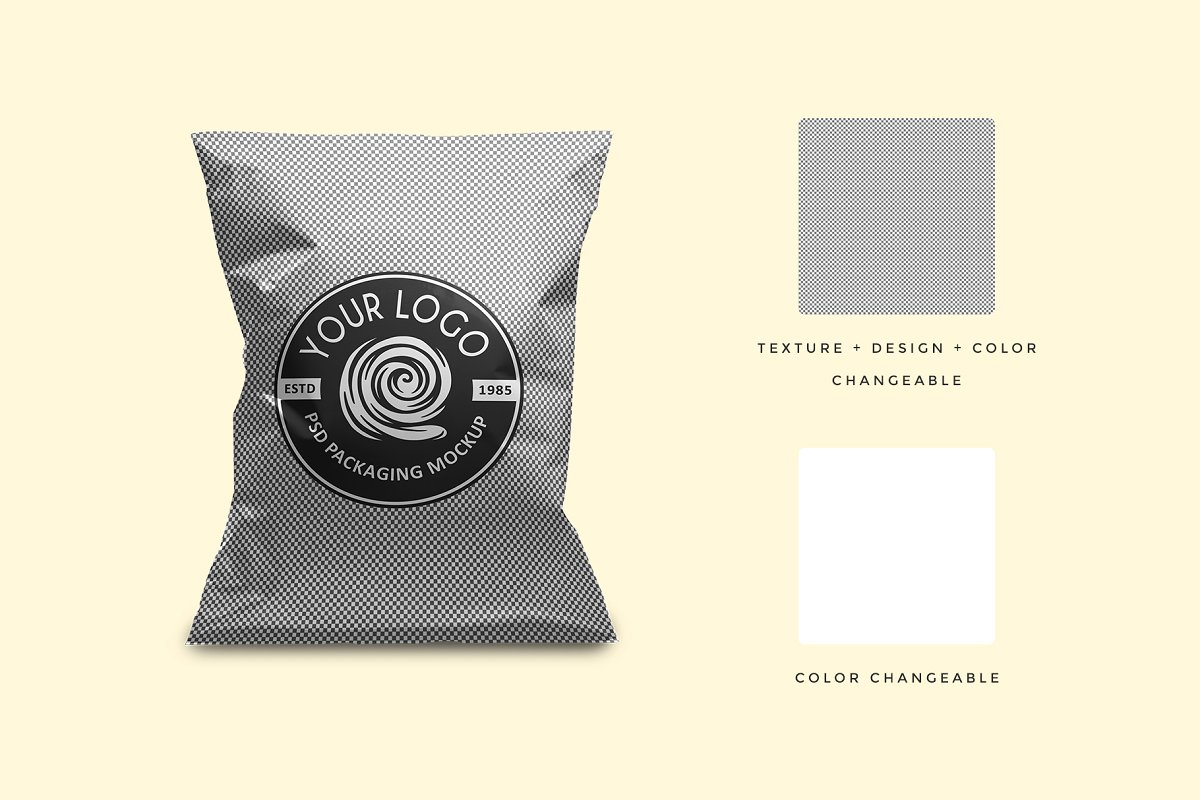 铝箔薯片零食&膨化食品包装袋设计样机展示模型 Foil Snack Bag Packaging Mockup_img_1