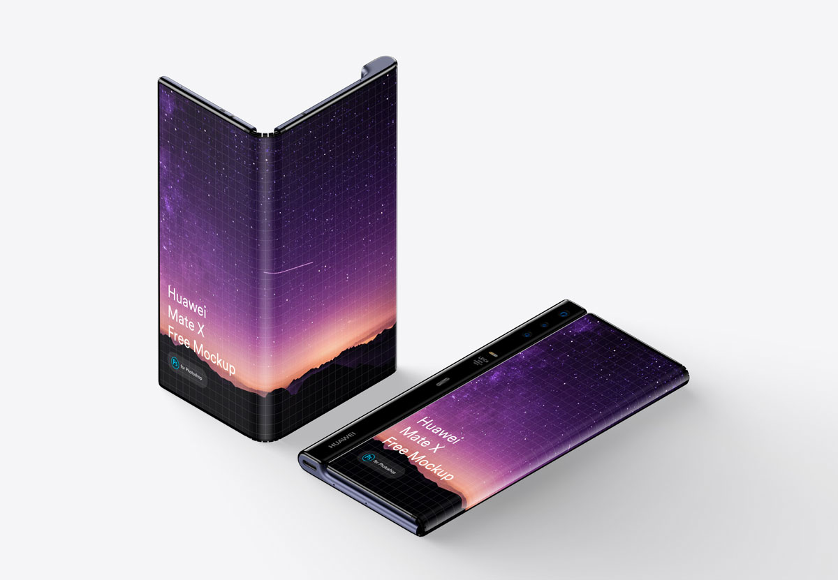 华为Mate X折叠智能手机UI设计预览样机 Huawei Mate X Phone (Fold) Mockup_img_1