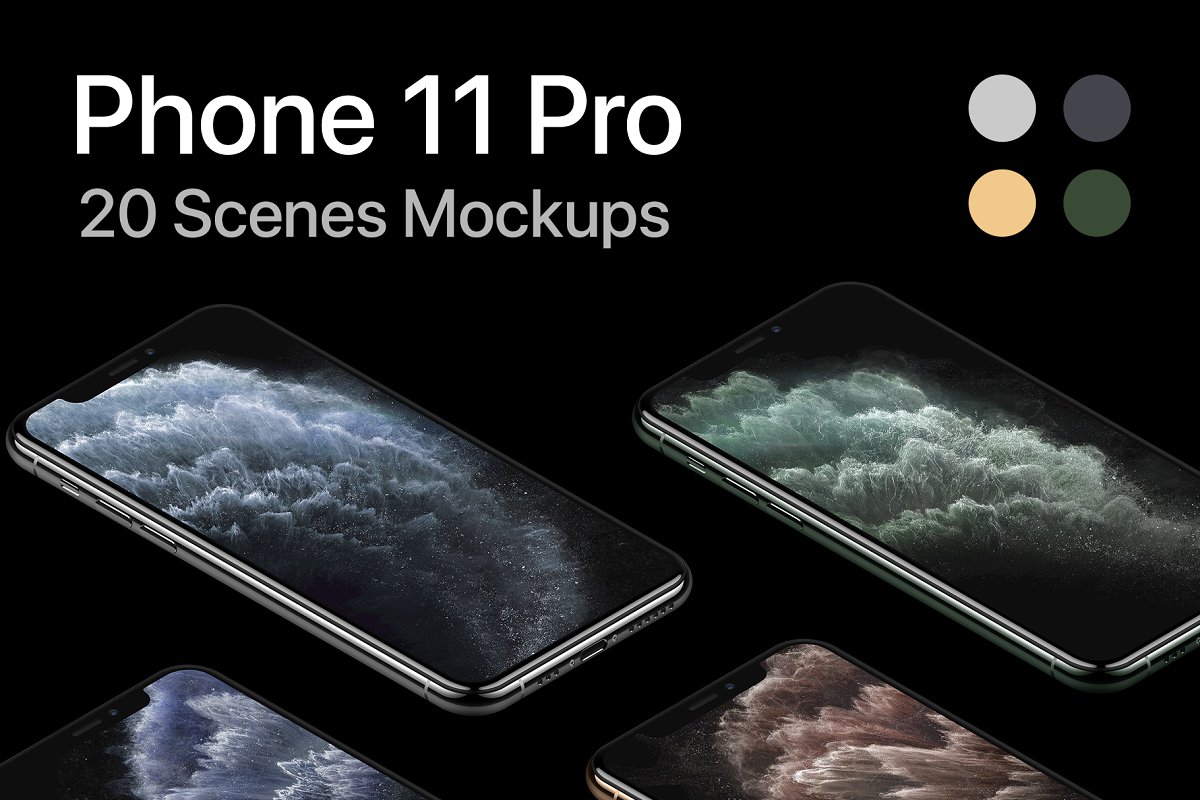 高品质iPhone 11 Pro苹果智能手机UI设计屏幕展示样机 Phone 11 Pro - 20 Mockups Scenes_img_1