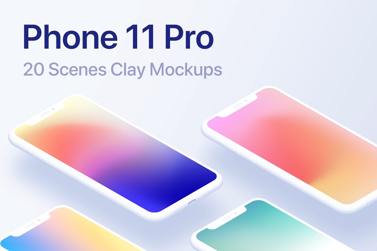 苹果iPhone 11 Pro陶瓷智能手机UI设计屏幕预览样机 Phone 11 Pro - 20 Clay Mockups_img_1