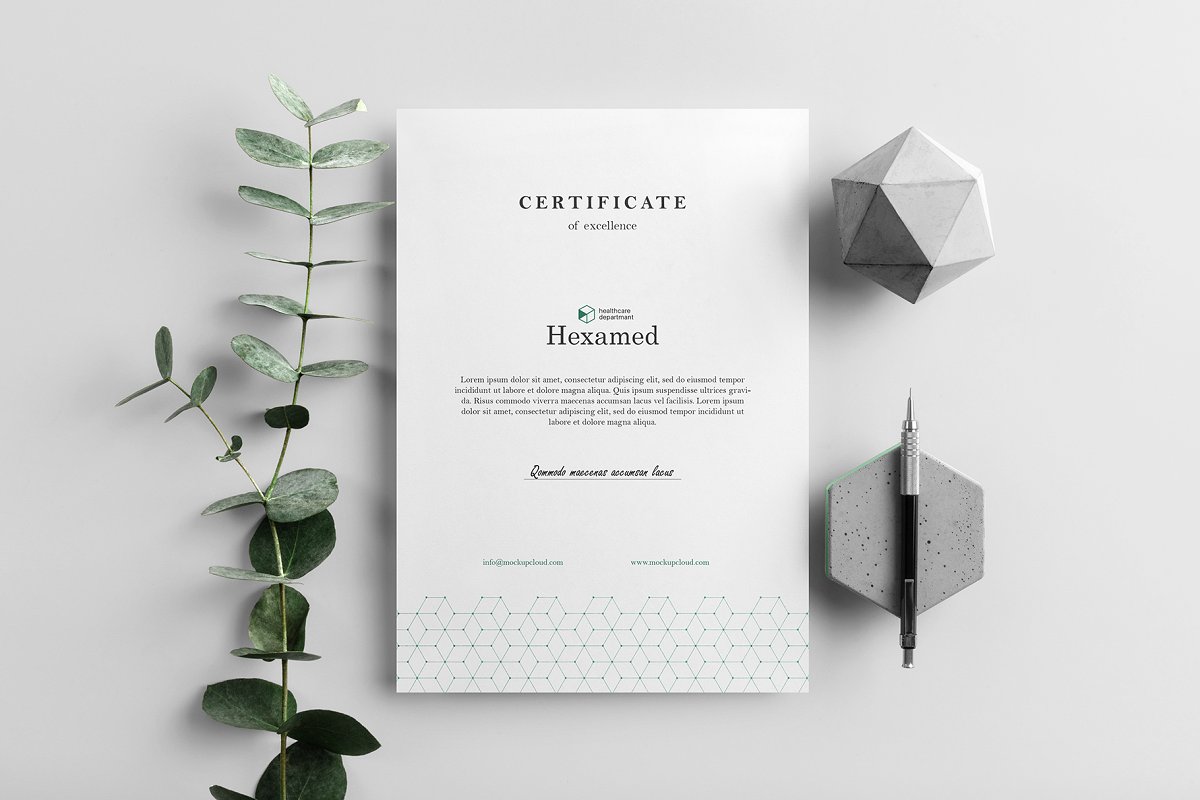 带有混凝土元素品牌VI设计效果预览办公用品套装样机模板 Hexamed Branding Mockup_img_1