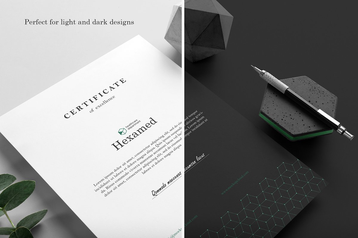 带有混凝土元素品牌VI设计效果预览办公用品套装样机模板 Hexamed Branding Mockup_img_1