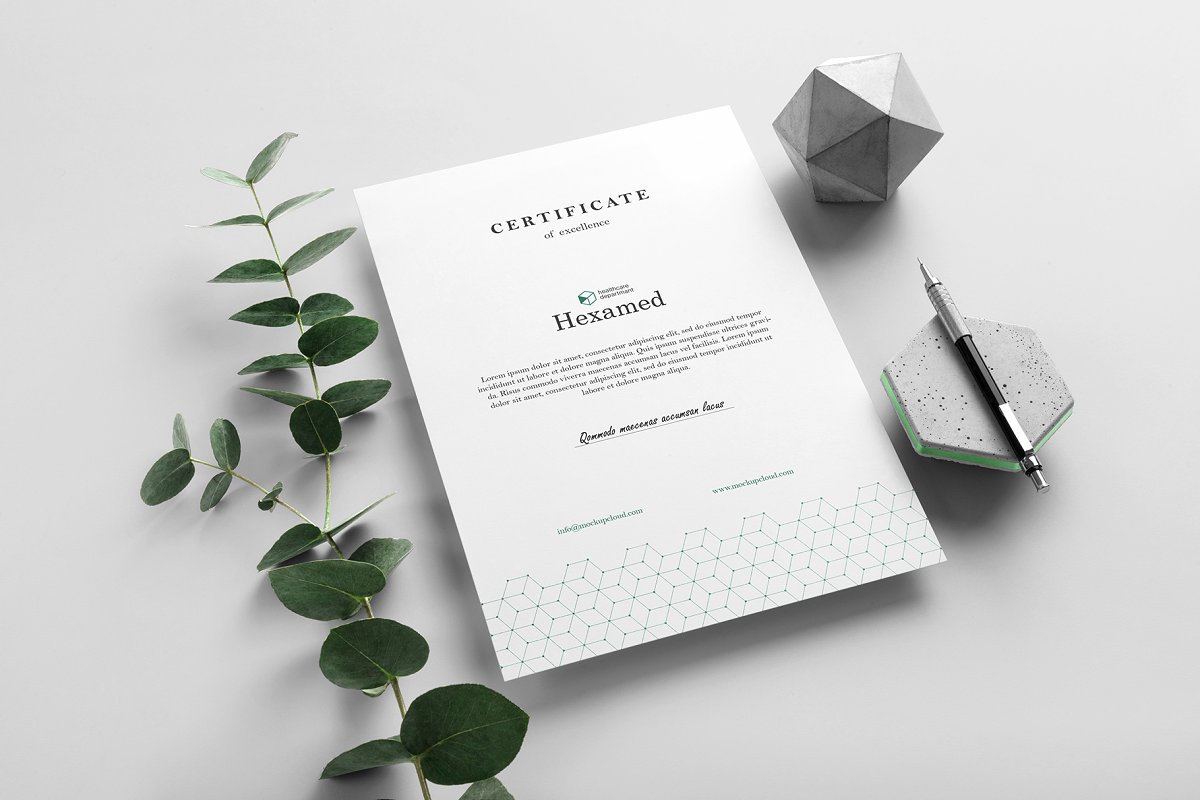 带有混凝土元素品牌VI设计效果预览办公用品套装样机模板 Hexamed Branding Mockup_img_1