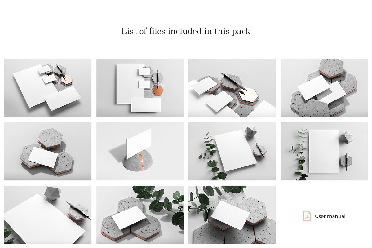 带有混凝土元素品牌VI设计效果预览办公用品套装样机模板 Hexamed Branding Mockup_img_1