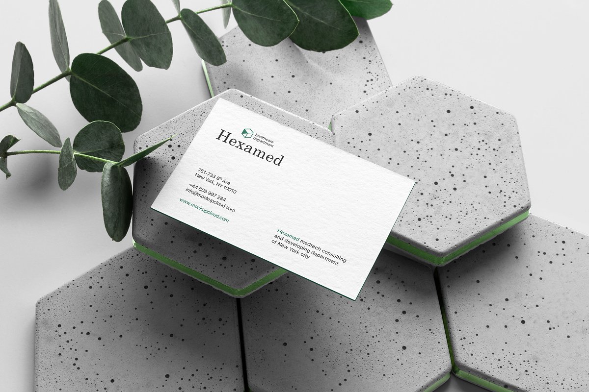 带有混凝土元素品牌VI设计效果预览办公用品套装样机模板 Hexamed Branding Mockup_img_1