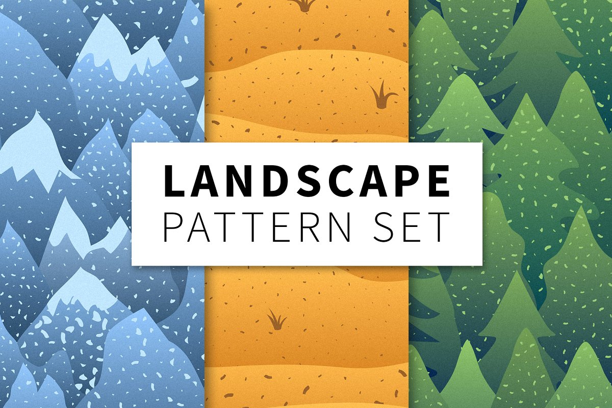 清新自然手绘高山森林产品印花素材矢量图形  Landscape Pattern Set_img_1