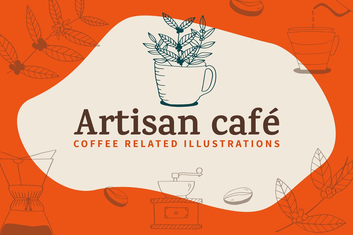 手绘咖啡元素AI矢量设计素材插图 Artisan Cafe illustrations_img_1