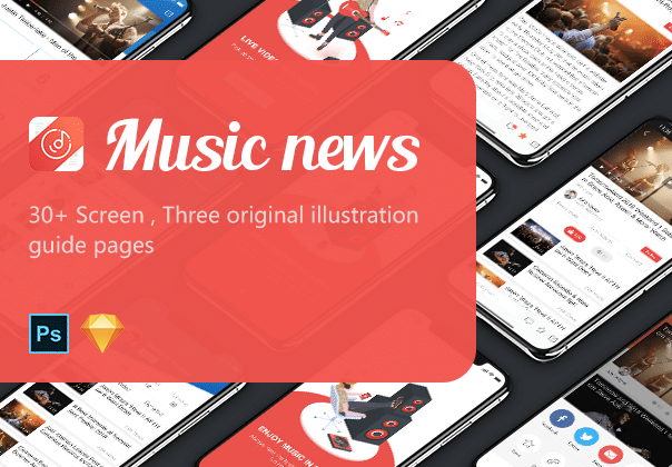 扁平化音乐新闻热点应用程序软件APP UI设计套件 Music News UI Kit 1 35 PREVIEW_img_1