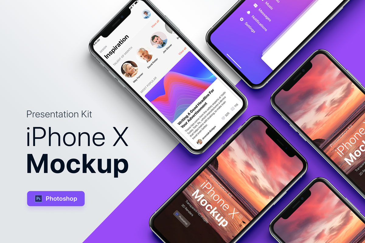 iPhone X智能手机UI设计多屏幕展示样机2 Presentation Kit - iPhone showcase Mockup 2 PSD_img_1