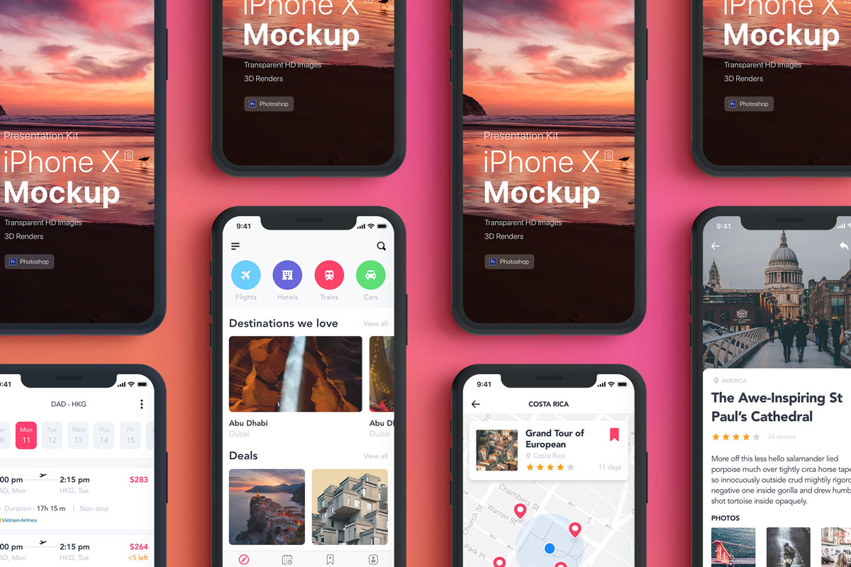 iPhone X智能手机UI设计多屏幕展示样机2 Presentation Kit - iPhone showcase Mockup 2 PSD_img_1