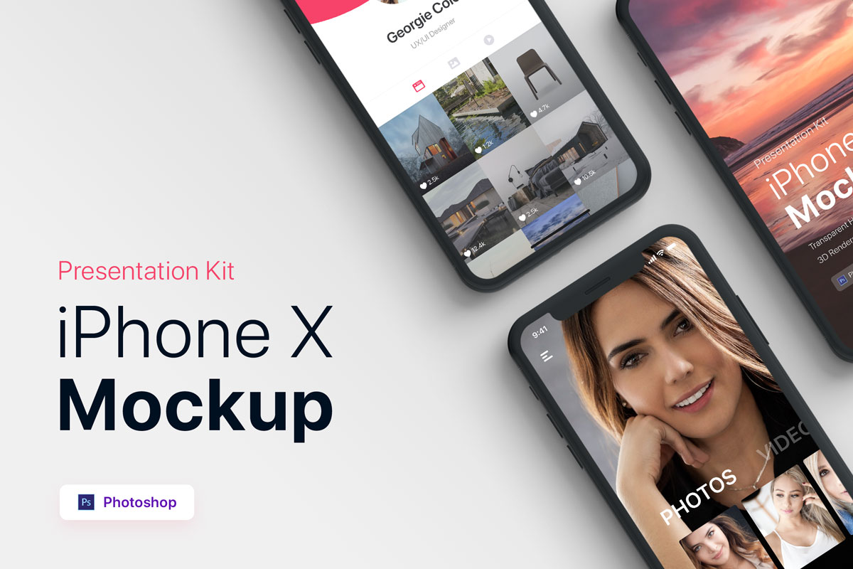 iPhone X智能手机UI设计多屏幕展示样机2 Presentation Kit - iPhone showcase Mockup 2 PSD_img_1