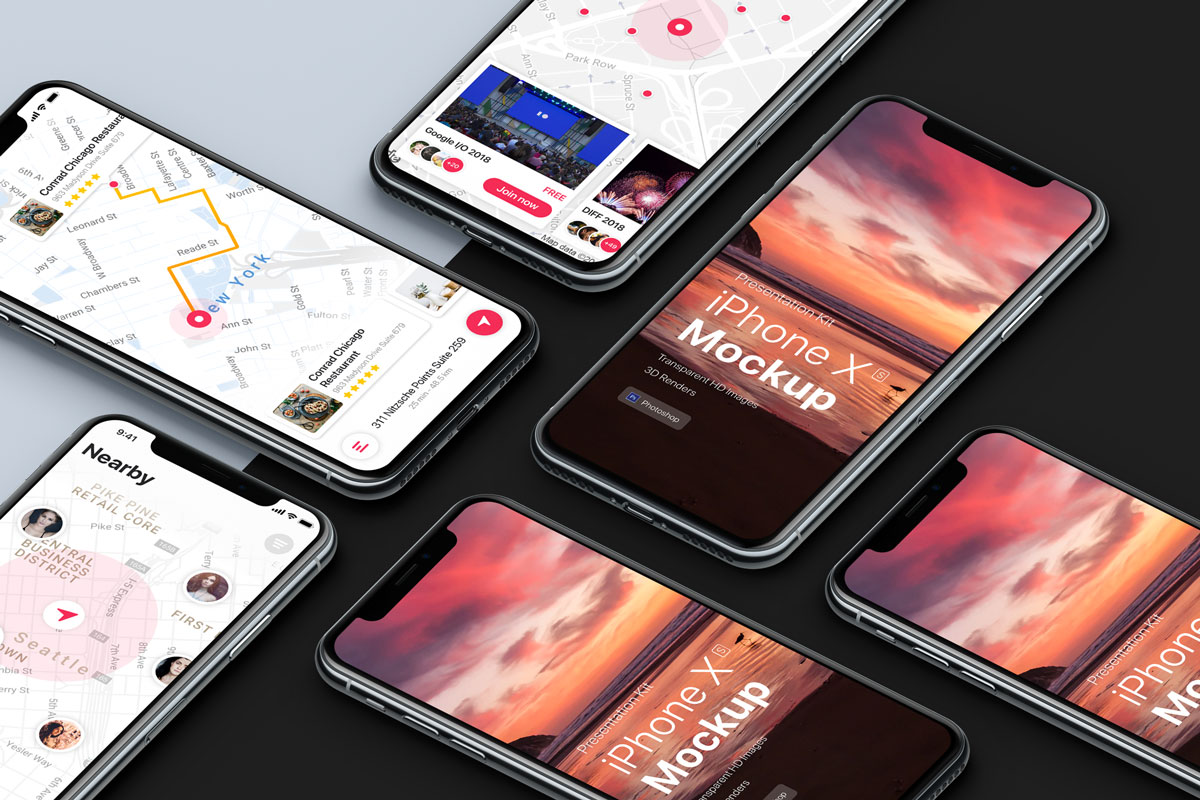 iPhone X智能手机UI设计多屏幕展示样机 Presentation Kit - iPhone showcase Mockup PSD_img_1