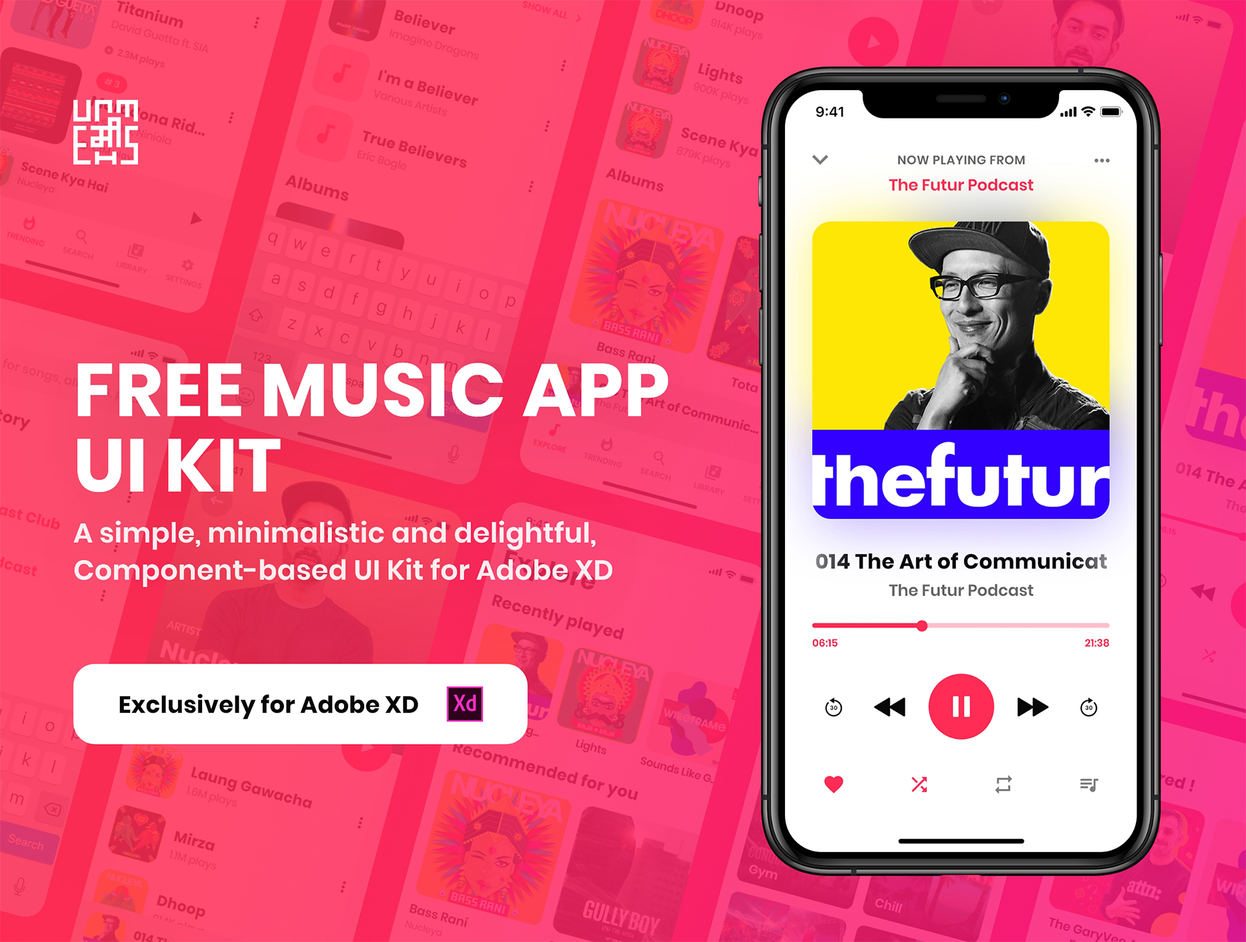 简约风音乐软件iOS应用程序设计APP UI套件 Music App UI Kit Exclusively_img_1