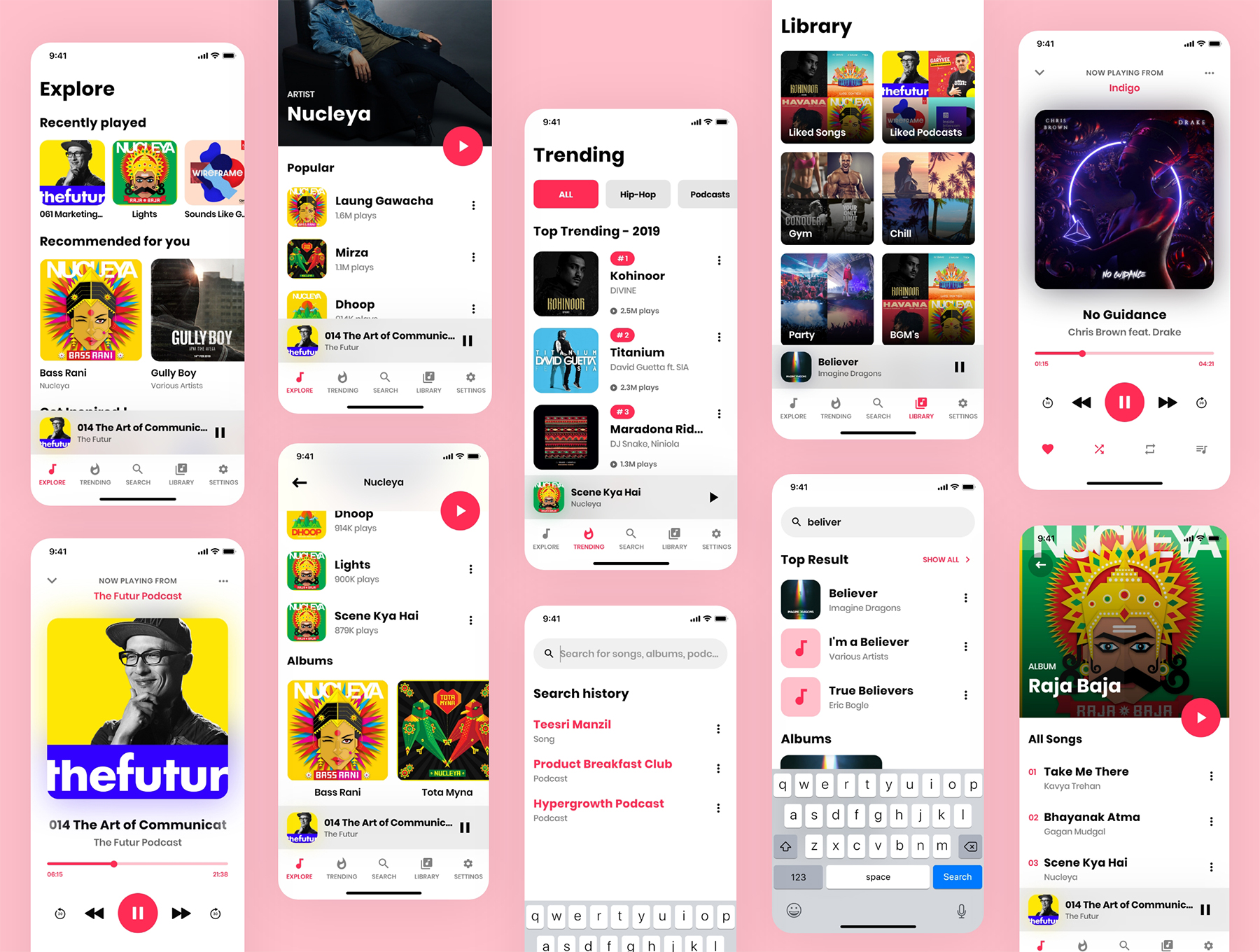 简约风音乐软件iOS应用程序设计APP UI套件 Music App UI Kit Exclusively_img_1