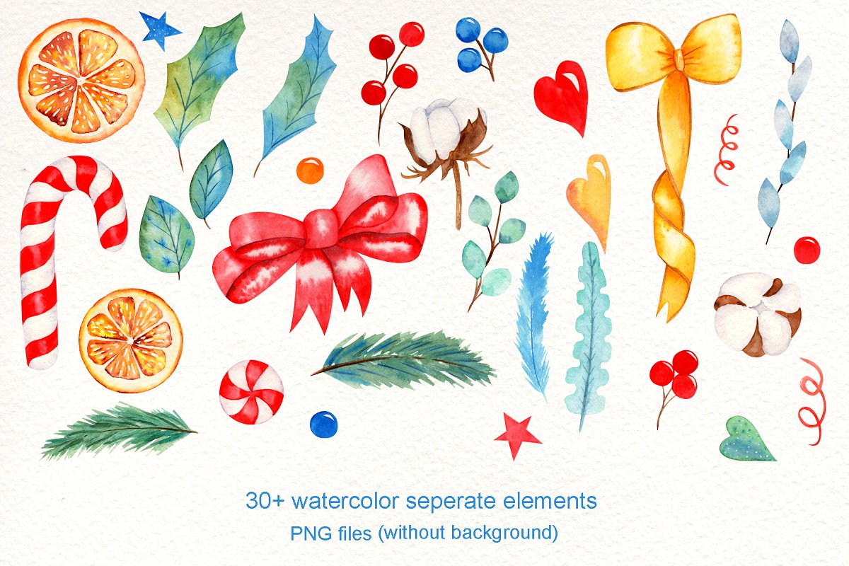 圣诞节主题手绘插画花圈设计素材套装 Wreath Creator Watercolor Clipart_img_1