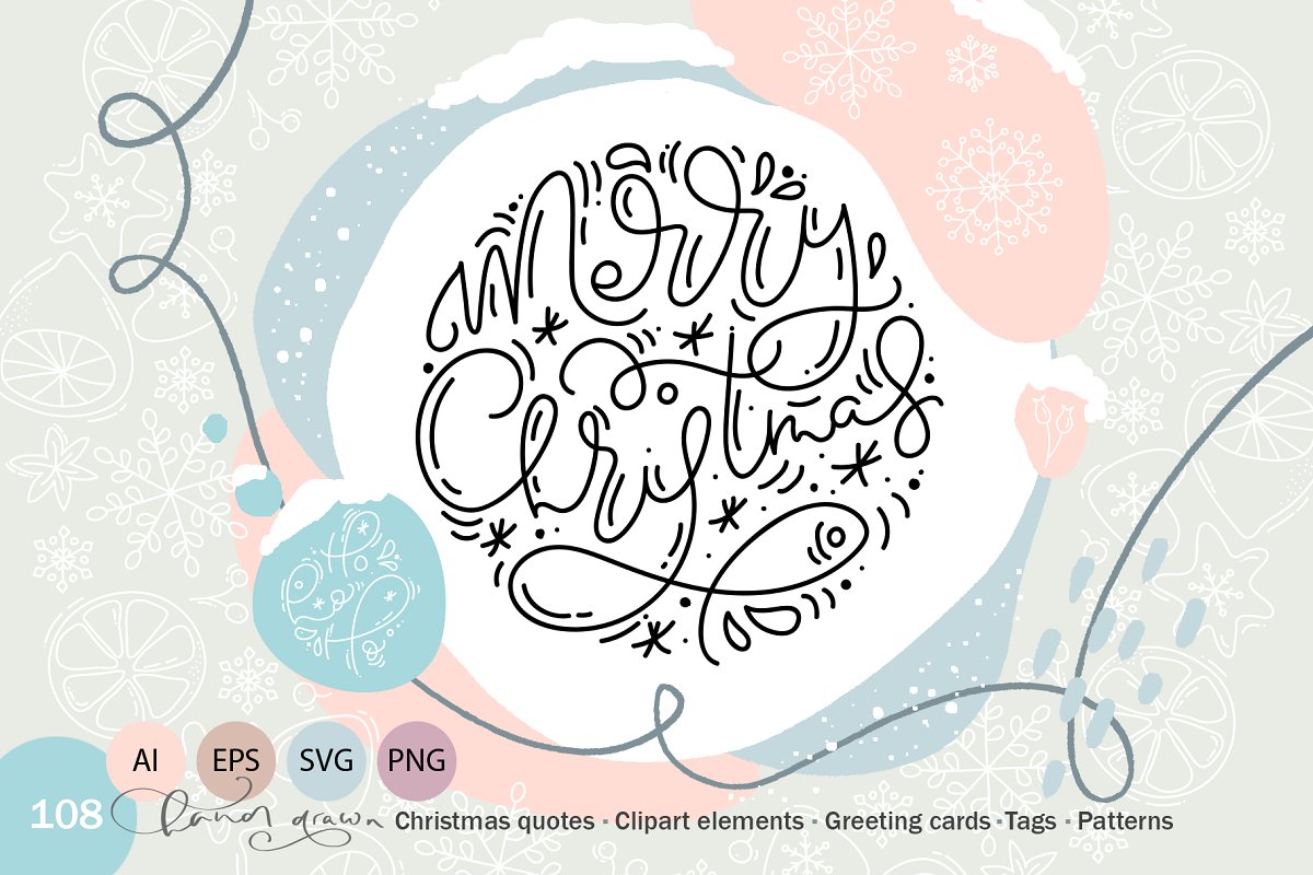 手绘圣诞节元素矢量线稿图设计素材 Christmas Monoline Collection SVG_img_1