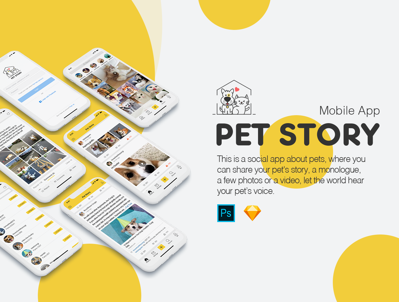 宠物社交应用程序iOS软件APP UI设计套件 Pet Story UI Kit_img_1