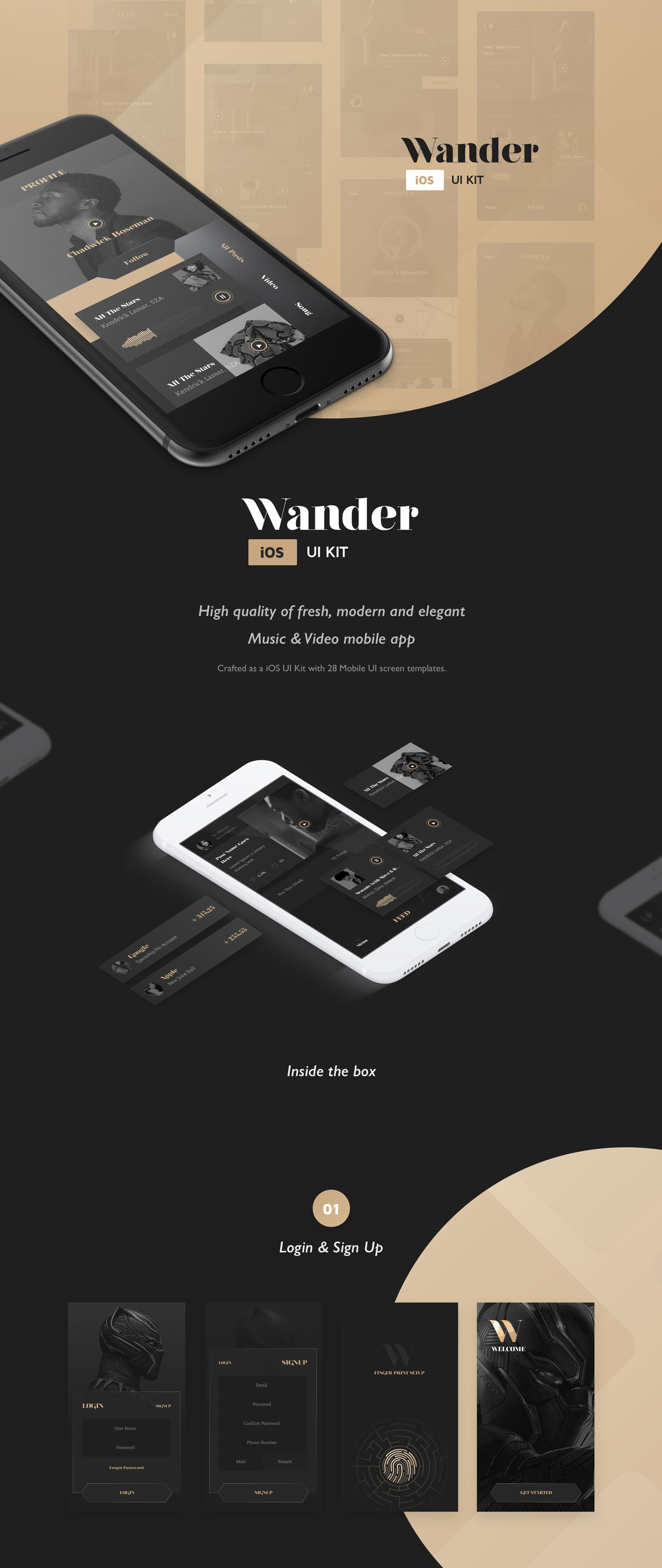 现代优雅灰色系音乐&视频APP应用软件UI设计套件 Wander UI Kit_img_1