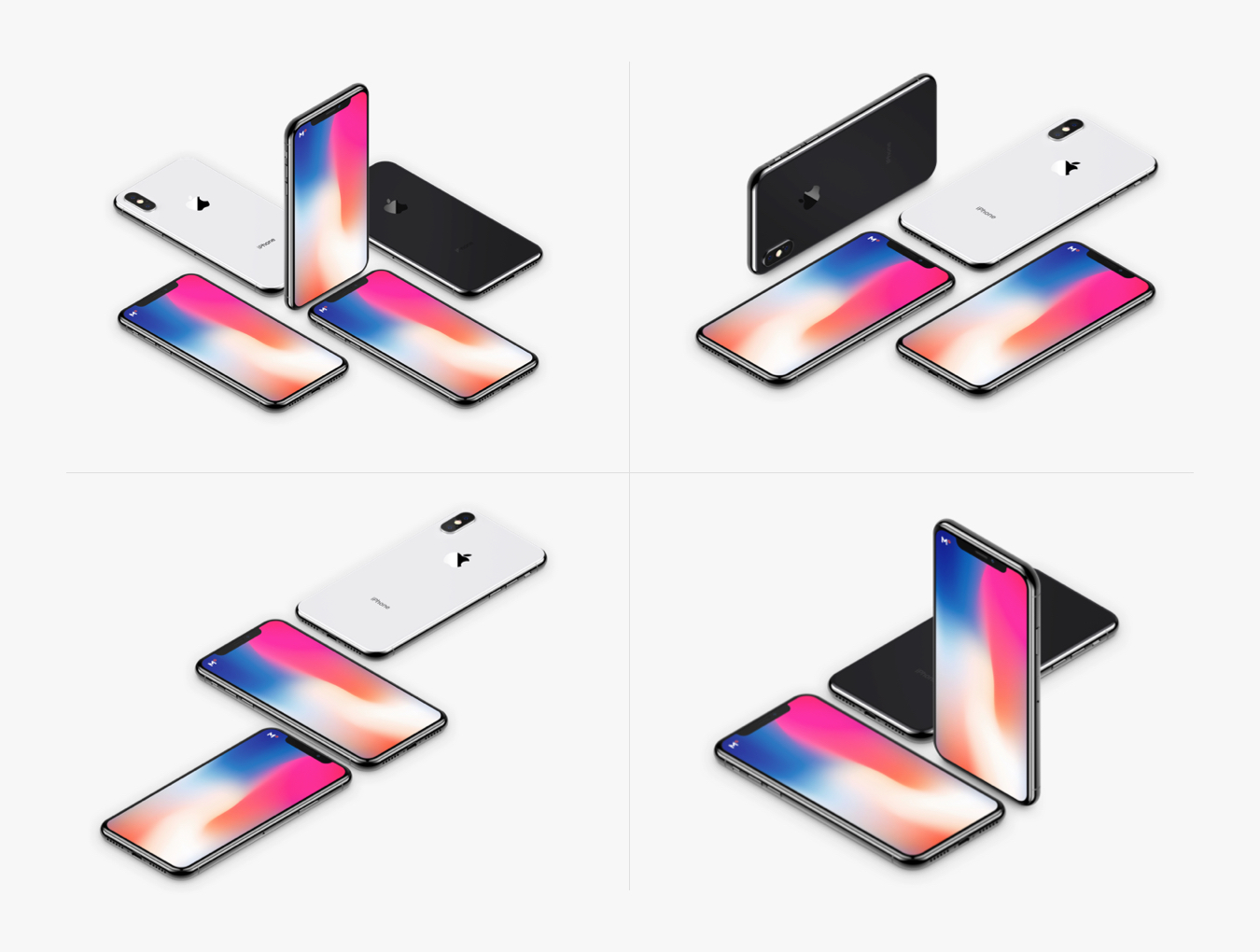 24个高分辨率UI设计等距iPhone X展示样机 24 Isometric iPhone X_img_1