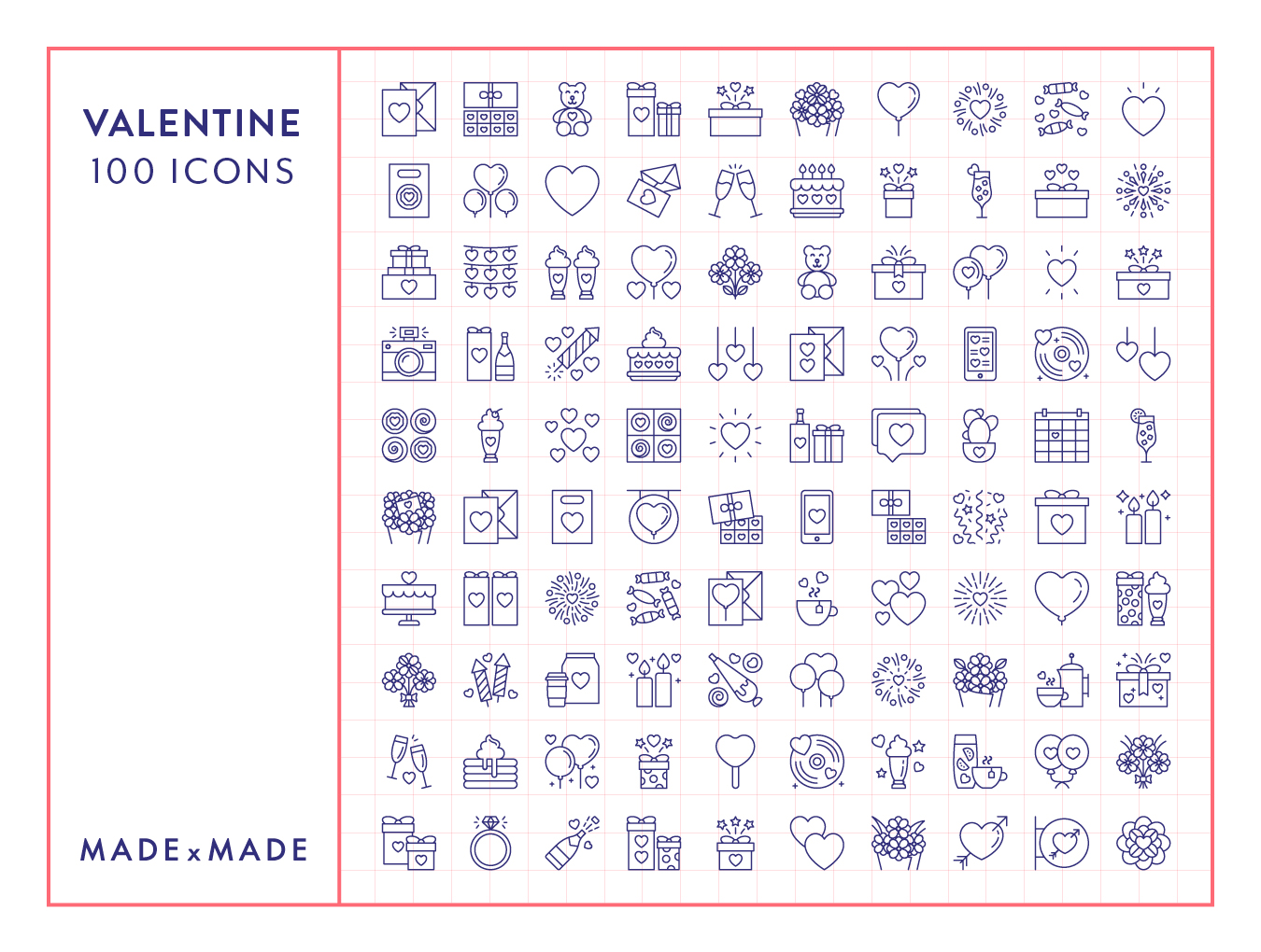 可爱的100个以“情人节”为主题的矢量线图标集合 100 Valentine Line Icons_img_2