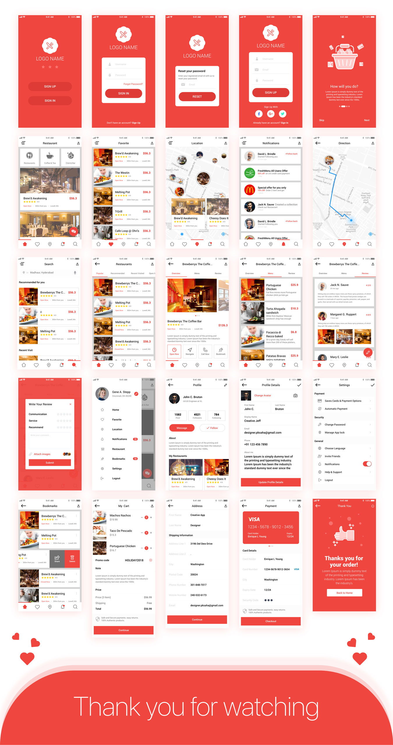 25个高品质餐厅订餐外卖iOS APP UI套件 Restaurant Flat UI_img_1