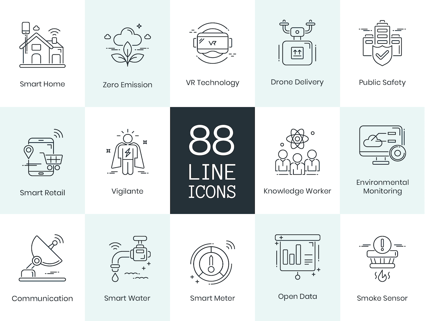 88个智能技术线矢量图标 88 Smart Technology Line Icons_img_1