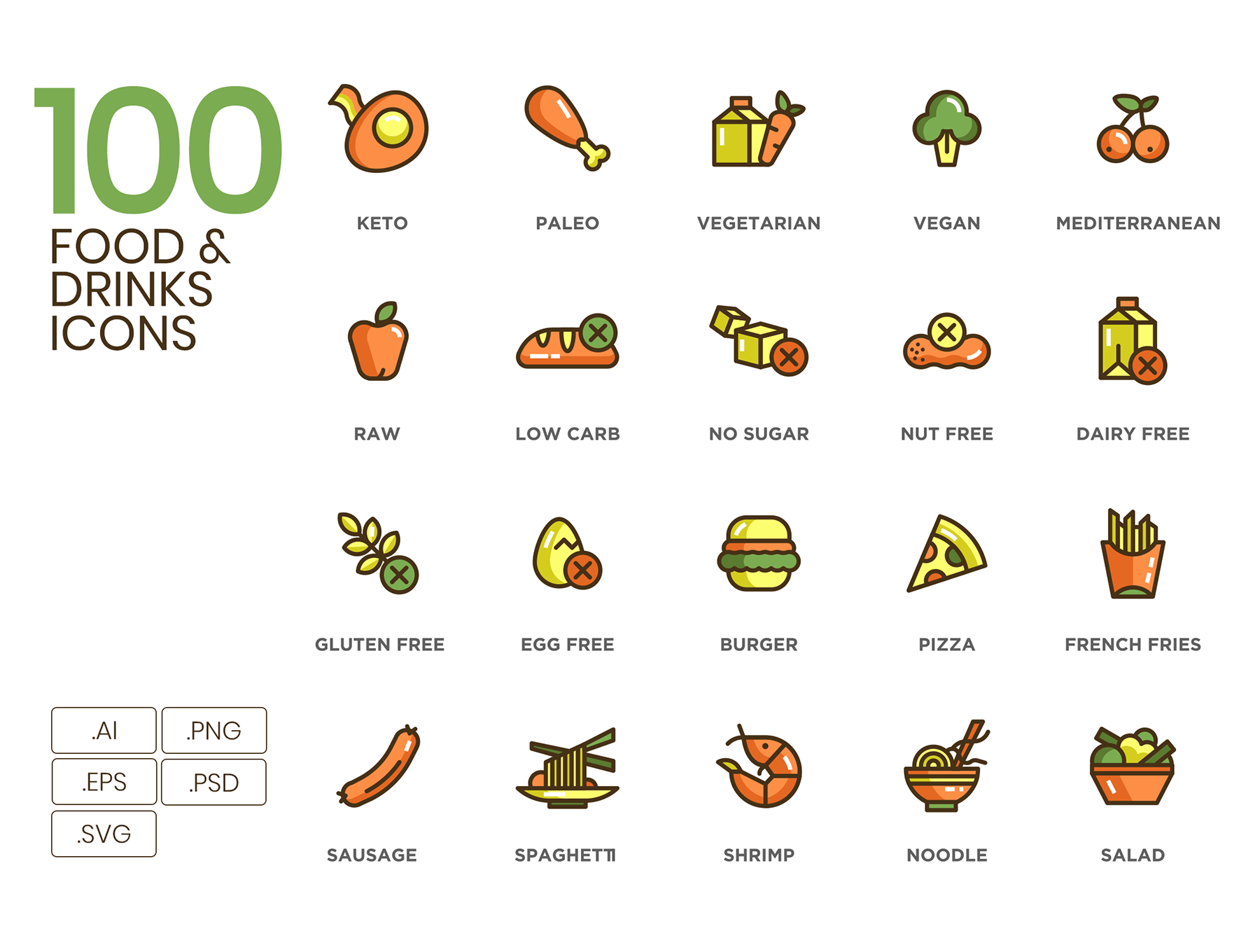 100款食物和饮料矢量图标 100 Food & Drinks Icons_img_1