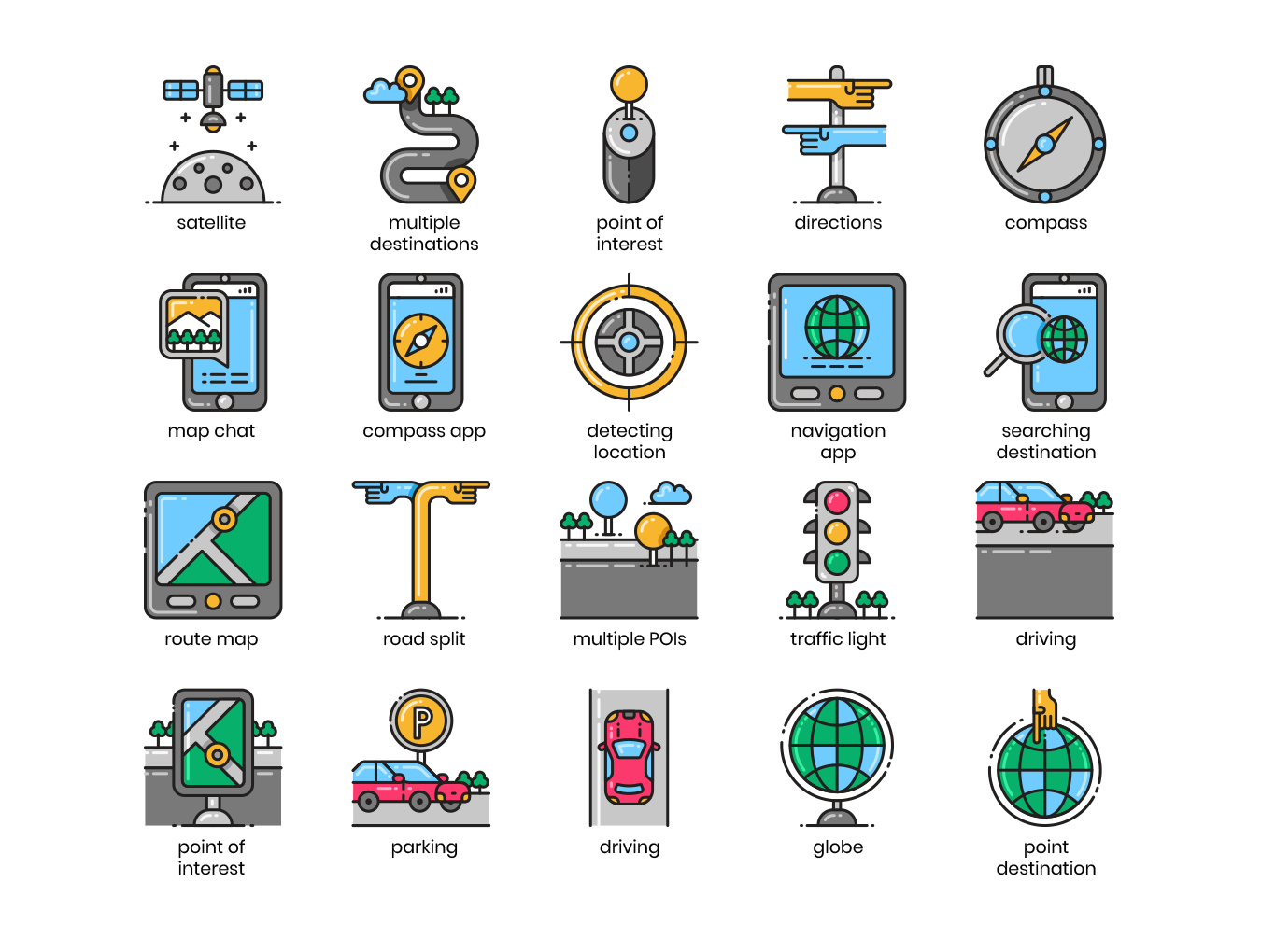 80个高质量地图和导航彩色矢量图标 80 Map & Navigation Icons_img_1