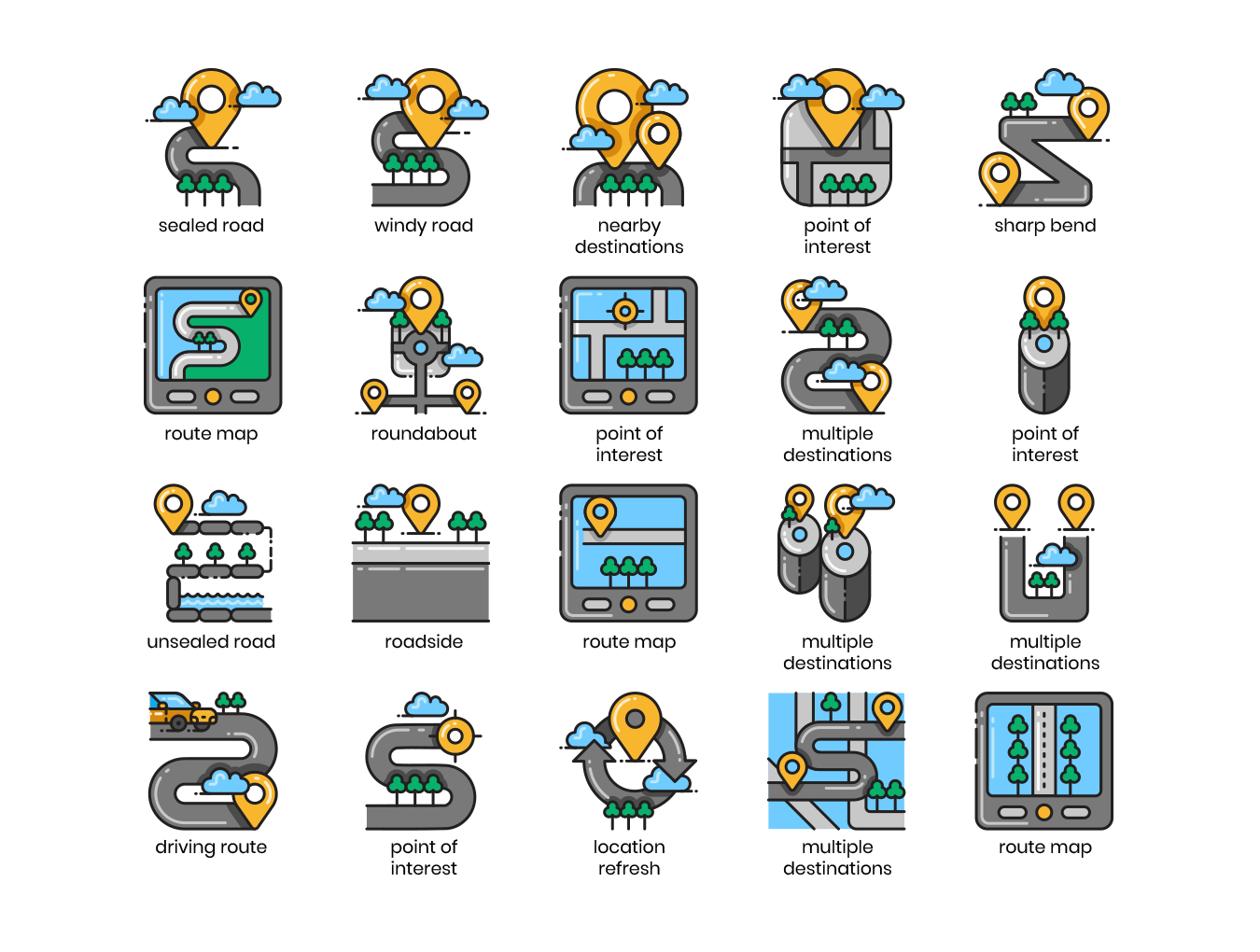 80个高质量地图和导航彩色矢量图标 80 Map & Navigation Icons_img_1