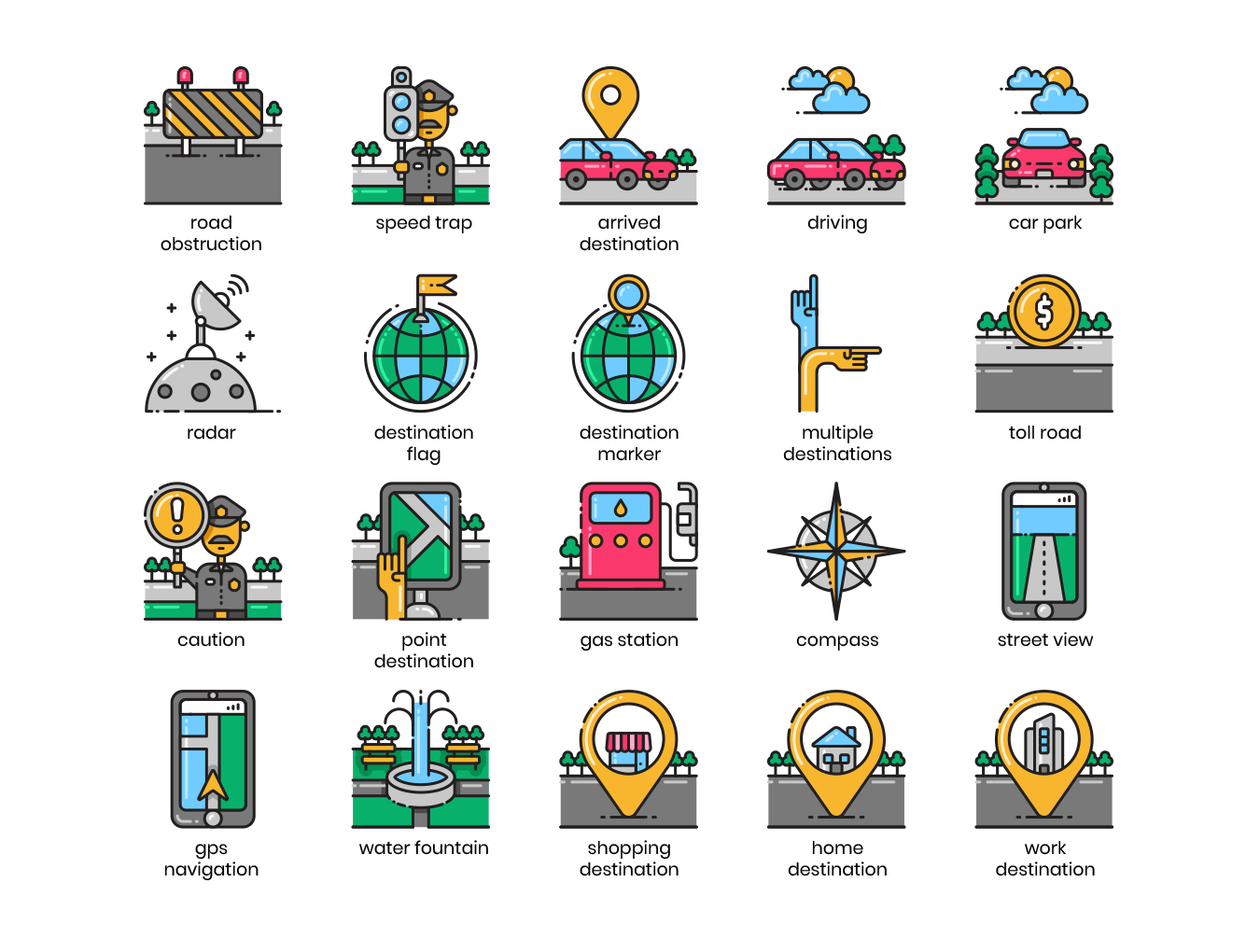 80个高质量地图和导航彩色矢量图标 80 Map & Navigation Icons_img_1