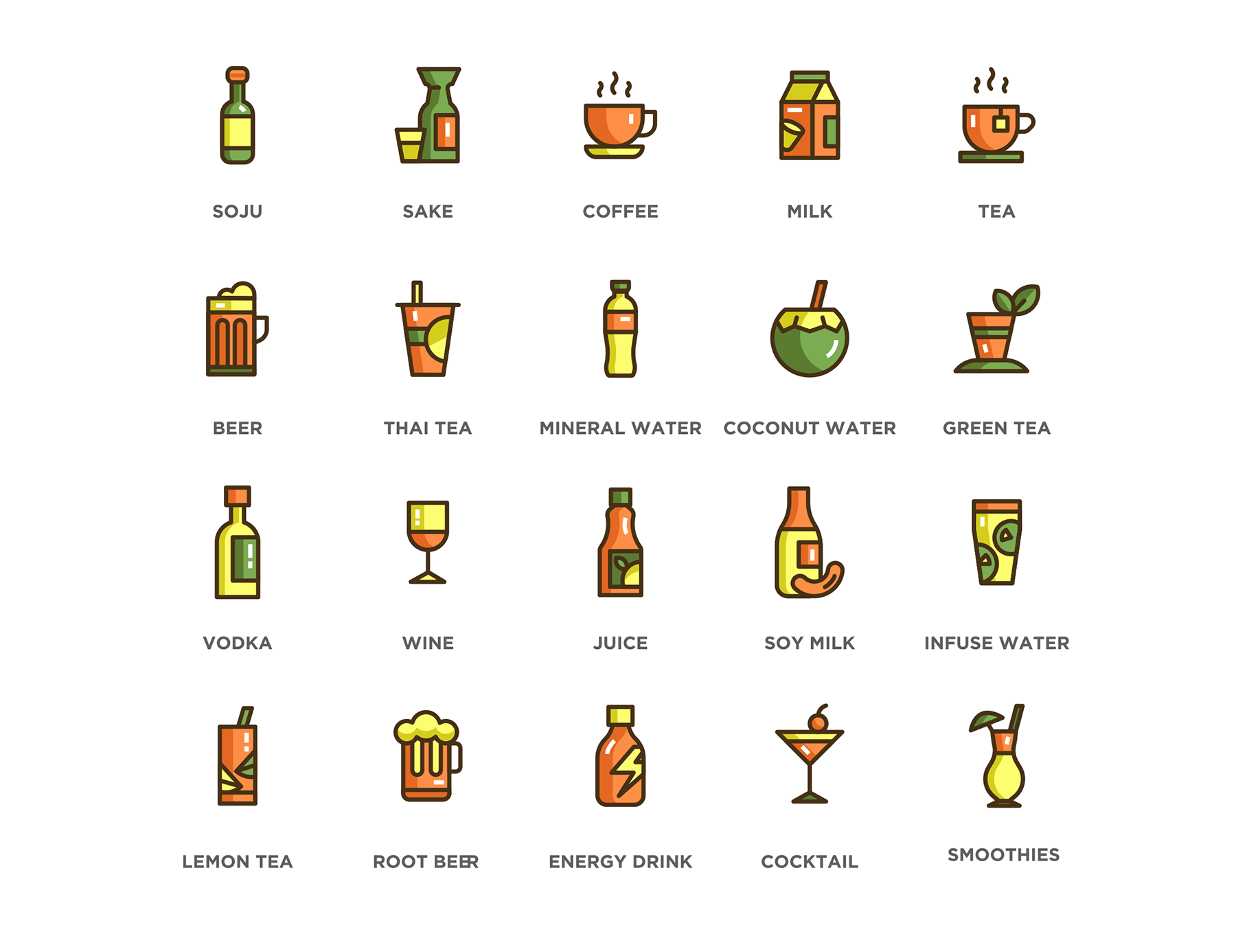 100款食物和饮料矢量图标 100 Food & Drinks Icons_img_1