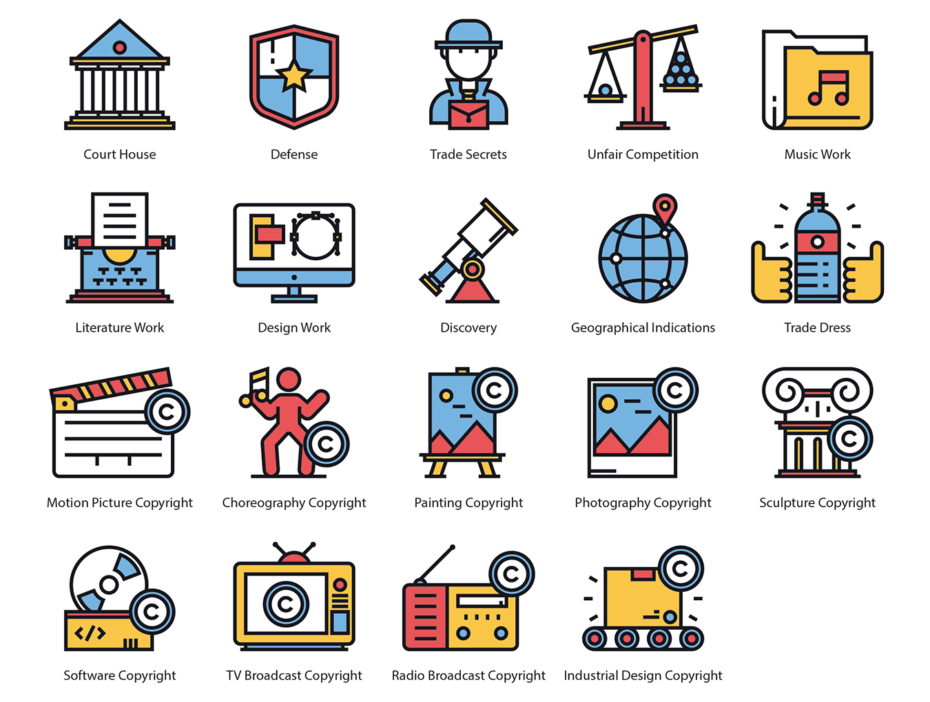 法律与版权矢量彩色图标 Law & Copyright Icons_img_1