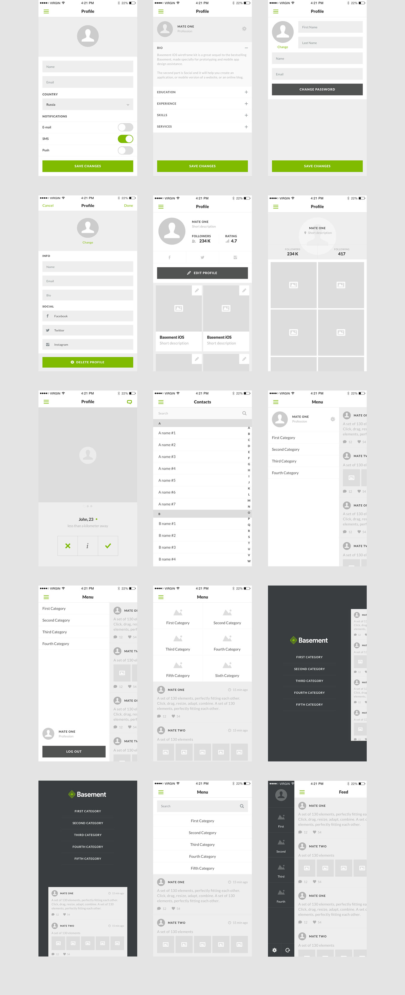 优质的iOS社交应用程序线框套件 Basement iOS Social_img_2